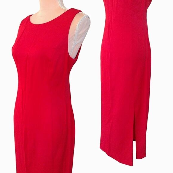 Vintage Red Sleeveless Open Back Midi Shift Dress Size 13/14 *fits like Large - Picture 5 of 14